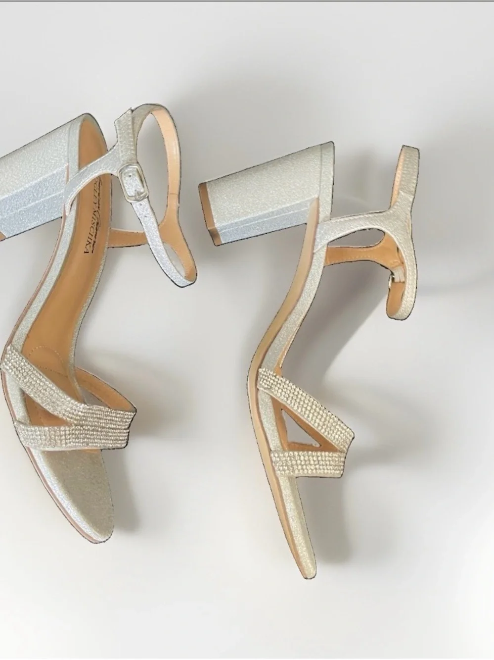 American glamour Badgley Mischka Silver Glitter Rhinestone Strap Heels